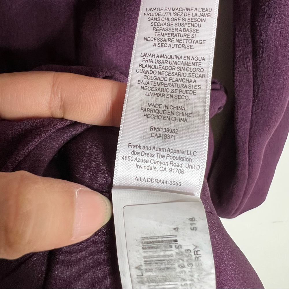 DRESS THE POPULATION Aila Mini Wrap Dress in Boysenberry size L - Picture 14 of 14